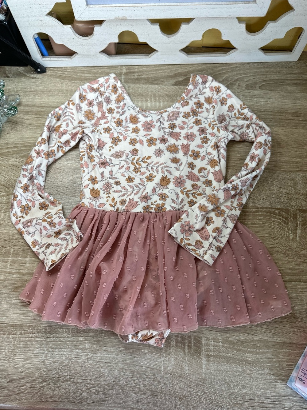 Cheeky Plum Girls 6Y  Floral Long Sleeve Ruffle Leotard Dress